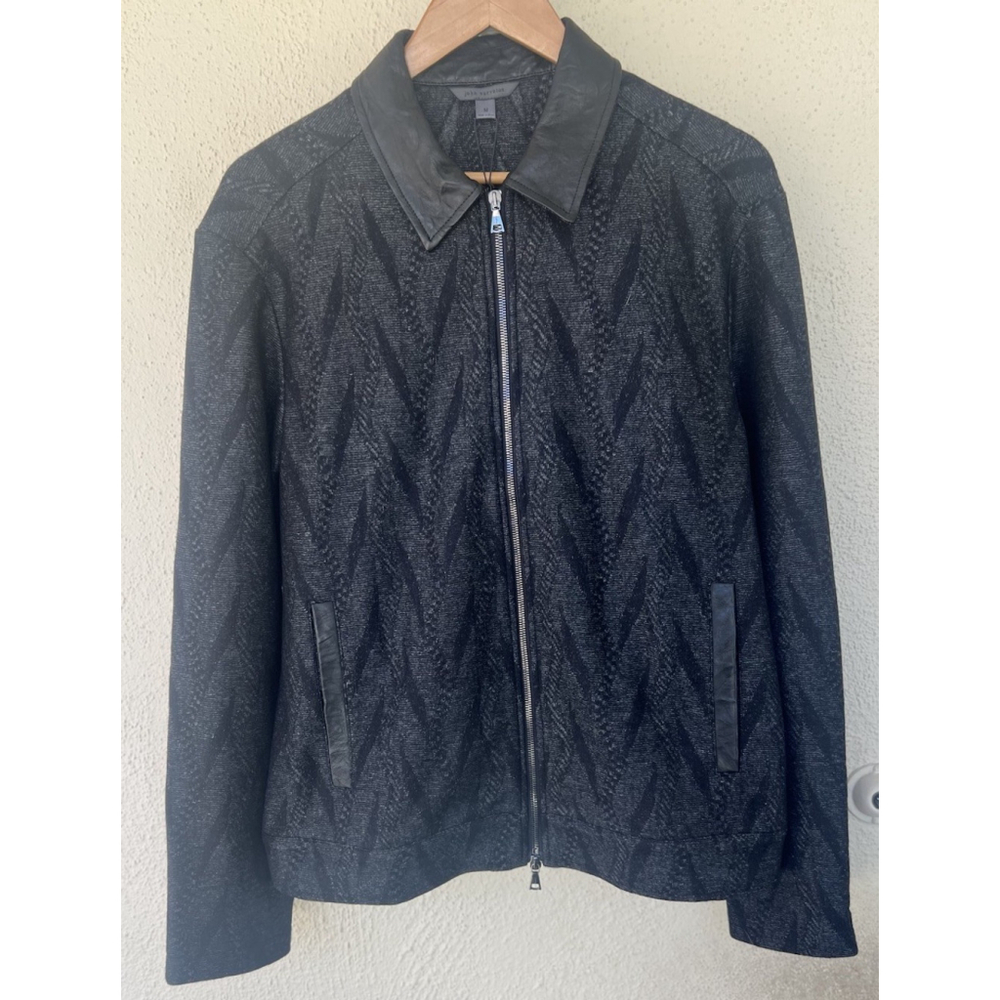 NWT $ 798 John Varvatos Mens Bergen Jacquard Zip-Up Sheep Skin Wool Jacket Black - Picture 5 of 11